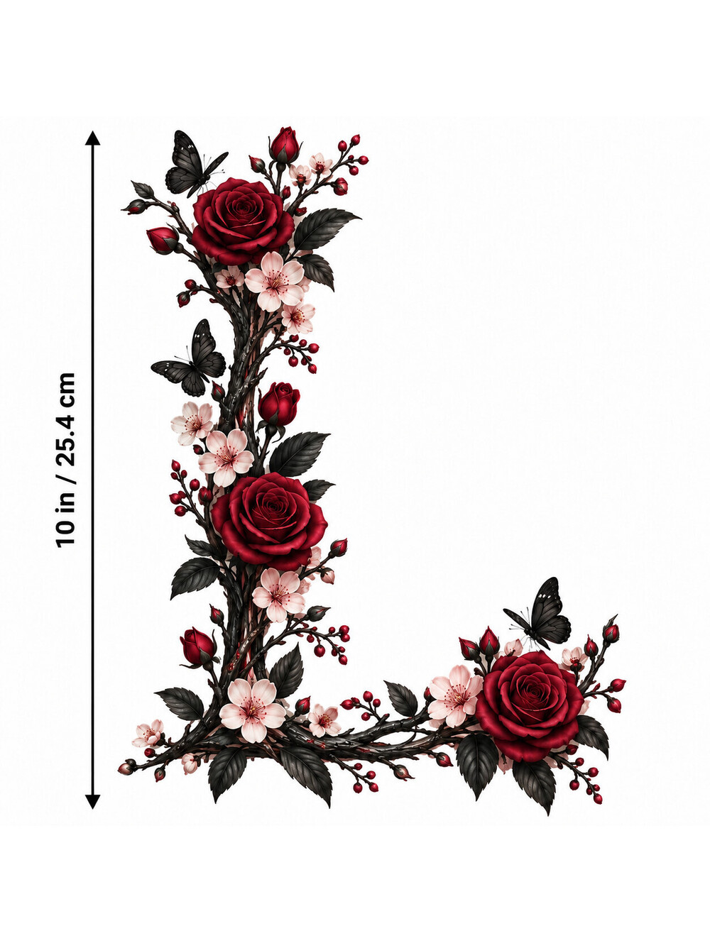 4PCS DTF Transfer Gothic Rose Vine Corner Butterflies 10in Iron On